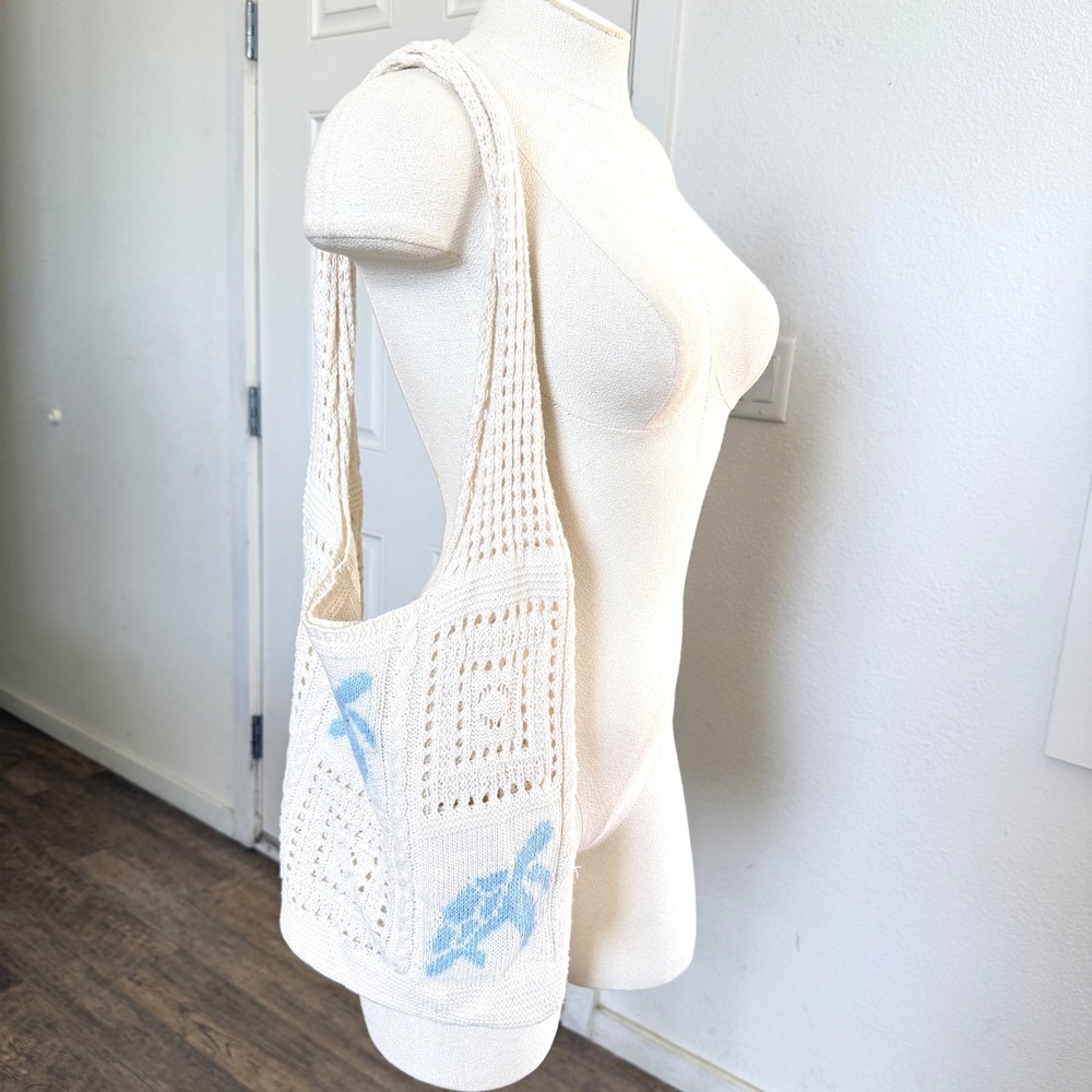 Crochet Knit Turtle Shoulder Bag Coastal Grandma Beach Tote Y2K Boho Purse